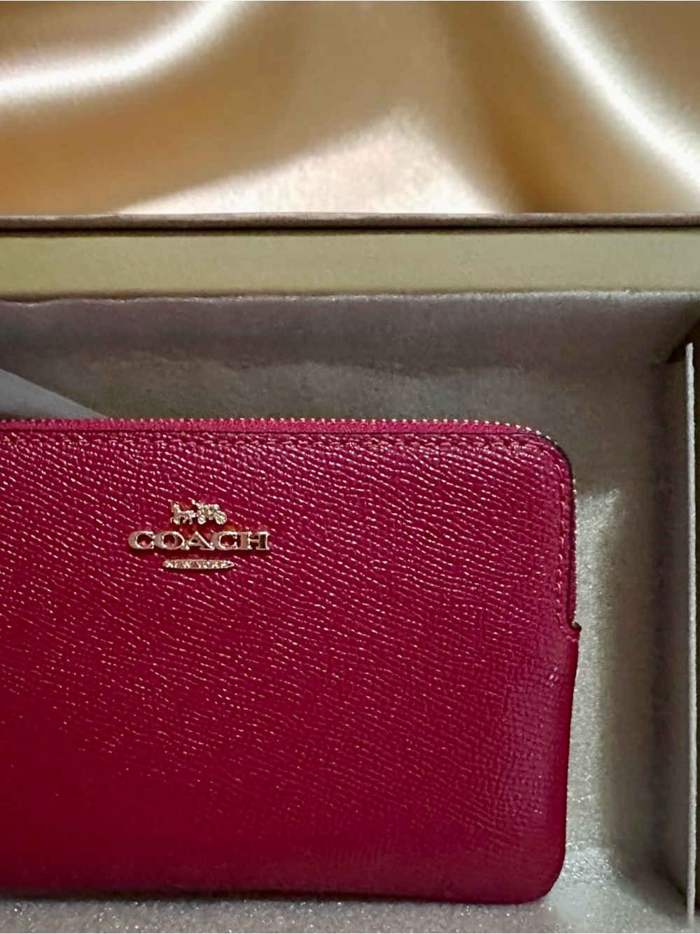 Coach Zip Around Card Holder in Deep Cherry Red with Gold Hardware